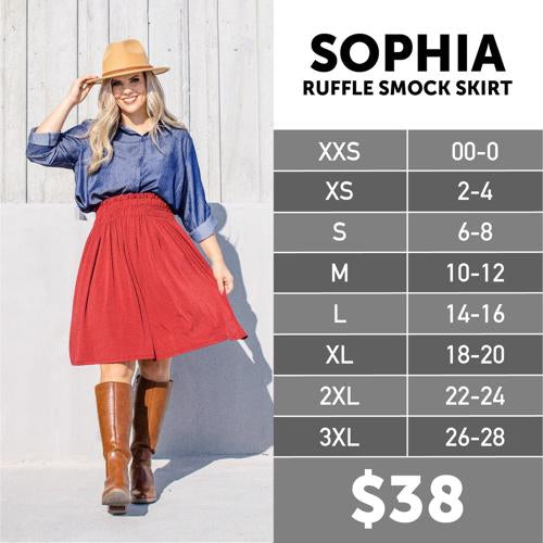 Sophia Ruffle Smock Skirt Size Chart